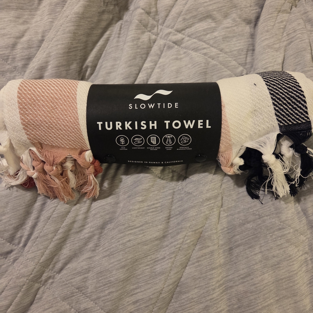 Slowtide Turkish Towel in Pink and Black
